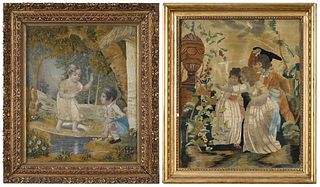 Two Silk and Watercolor Needleworks of Children