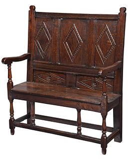 Early English Carved Oak Settle