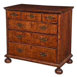 William and Mary Figured Walnut Six Drawer Chest