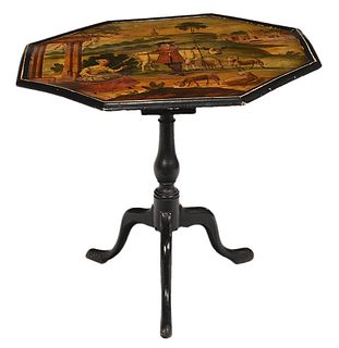 George III Paint Decorated Octagonal Tilt Top Tea Table