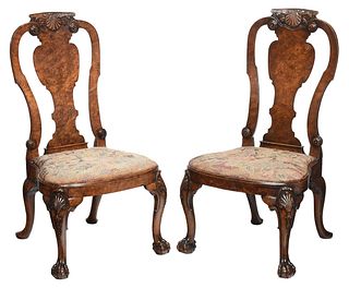 Pair George II Style Carved Burlwood Side Chairs