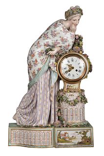 A Large French Hand Painted Porcelain Figural Clock