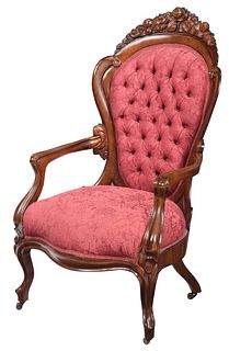 Belter Attributed Rococo Revival Laminated Rosewood Open Armchair