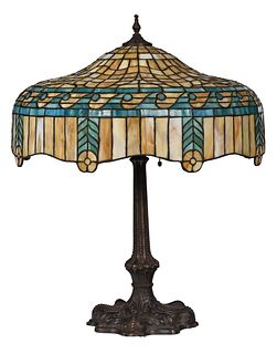 Arts and Crafts Stained and Leaded Glass Lamp