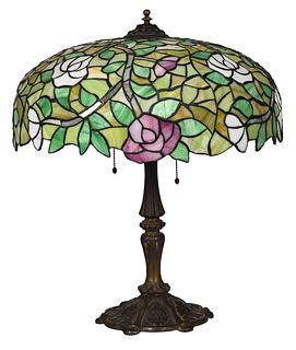 Large Arts and Crafts Stained and Leaded Glass Lamp