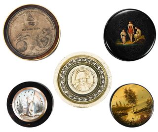 Group of Five Round Snuff Boxes