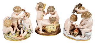 Three Meissen Porcelain Putti Figural Groups