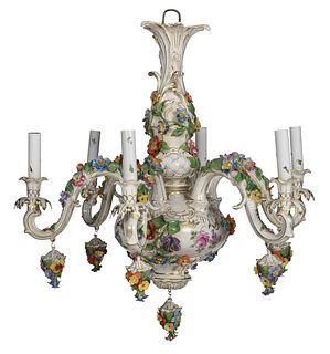 Meissen Attributed Floral Decorated Parcel Gilt Porcelain Chandelier