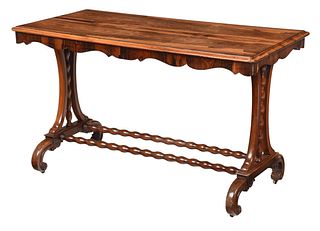 Classical Figured Rosewood Trestle Form Library Table