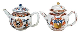 Two Chinese Export Armorial Porcelain Teapots, Frederick and Walker