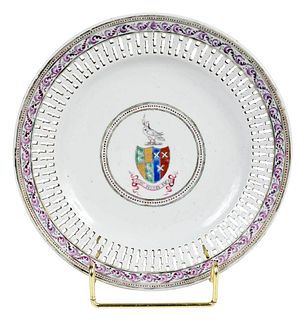 Chinese Export Armorial Porcelain Reticulated Plate, Fector
