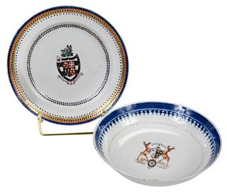 Chinese Export Armorial Porcelain Saucer and Plate, Hannay and Stokes