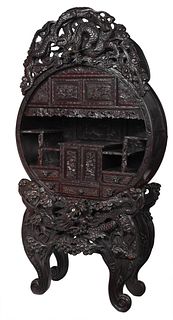 Impressive Chinese Dragon Carved Moon Cabinet