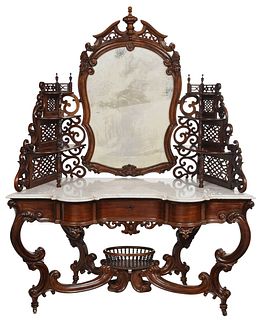 Meeks American Rococo Revival Carved Rosewood Dressing Table