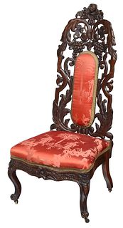 American Rococo Revival Laminated Rosewood Slipper Chair