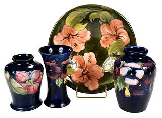 Three Moorcroft Pottery Vases and Bowl