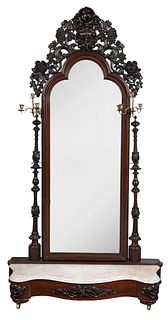 American Rococo Revival Carved Rosewood Marble Top Mirror