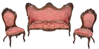 American Rococo Revival Laminated Rosewood Parlor Suite