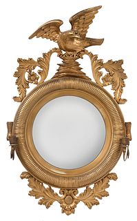 Classical Carved and Gilt Spread Wing Eagle Figural Girandole Mirror