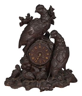 Black Forest Carved Walnut Mantel Clock