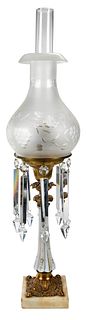 Classical Bronze and Glass Sinumbra Lamp with Crystal Drops
