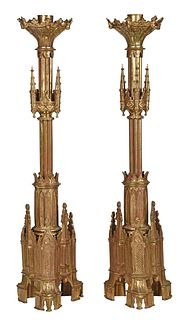 Pair of Gothic Revival Ecclesiastical Brass Pricket Candlesticks 