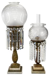 Two Gilt Metal and Marble Sinumbra Lamps