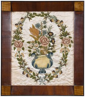 Pennsylvania Attributed Large Silk Floral Needlework