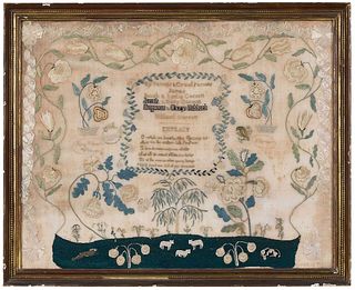 Fine 1820 Pennsylvania Family Tree Needlework on Silk
