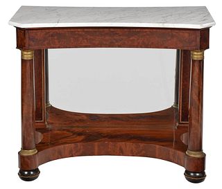 Classical Figured Mahogany Bronze Mounted Marble Top Pier Table