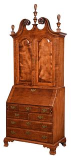 Pennsylvania Chippendale Style Tiger Maple Desk and Bookcase