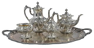 Four Piece Reed & Barton Francis I Sterling Tea Service and Silver Plate Tray 