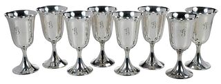 Eight Sterling Goblets
