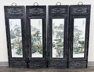 SET OF 4 CHINESE PAINTED PORCELAIN PANELS