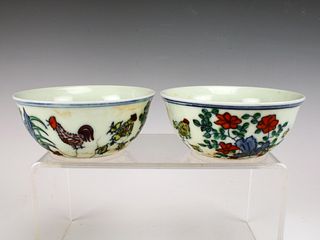 PAIR SMALL CHIHNESE ROOSTER TEA CUPS