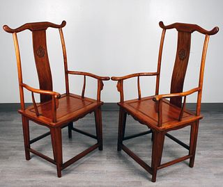 PAIR CHINESE HUANGHUALI OFFICERS HAT CHAIRS