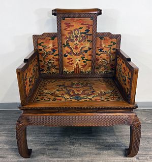 CHINESE HUANGHUALI & LACQUER THRONE CHAIR