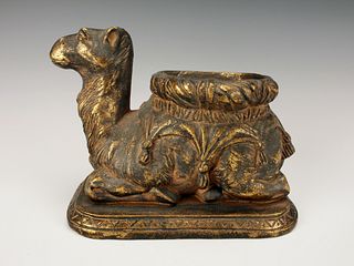 SEATED GOLD RESIN CAMEL CANDLEHOLDER 