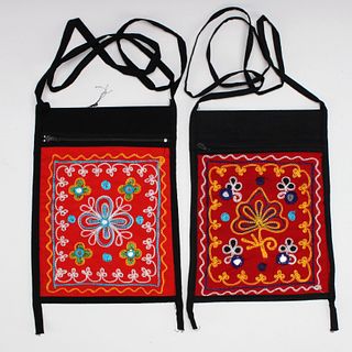 PAIR OF THAI COTTON EMBROIDERED PURSES 