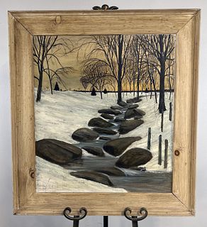 SIGNED ORIGINAL PAINTING OF ROCKY CREEK BED IN WINTER