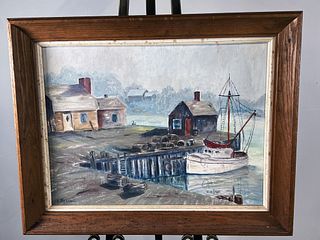 H. KYSON SIGNED HARBOR PAINTING 