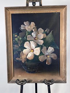 WHITE MALLOWS FLOWERS PAINTING BY F. JULIA BACH