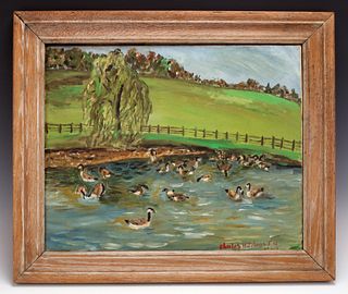 SIGNED DATED DUCKS IN A POND