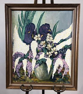 SIGNED IRIS AND LILACS STILL LIFE