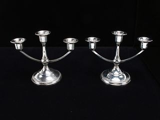 PAIR STERLING THREE ARM CANDLE HOLDER
