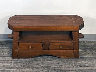 VINTAGE RUSTIC WOODEN HALL BENCH WITH DRAWERS