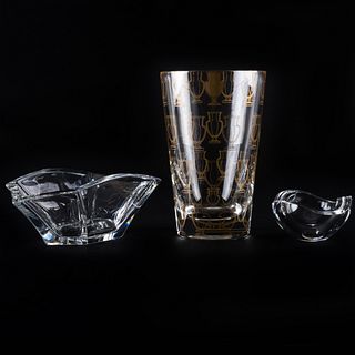 Two Baccarat Glass Vide Pouche and Gilt-Decorated Vase