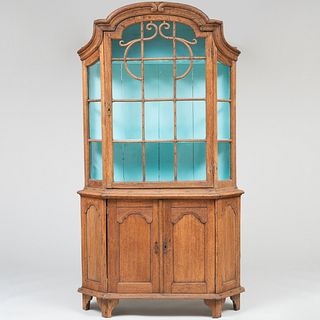 Dutch Provincial Oak and Painted Display Cabinet