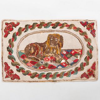 Two Hooked Rugs of Seated Dogs