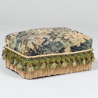 Tapestry Upholstered Foot Stool with Tassels and Fringe